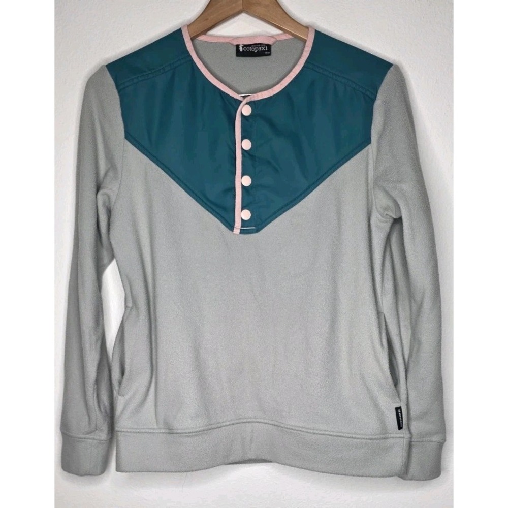Cotopaxi Fleece Pullover‎ Woman M Sabado Crew Sweater 1/4 Snap Button Gray Teal